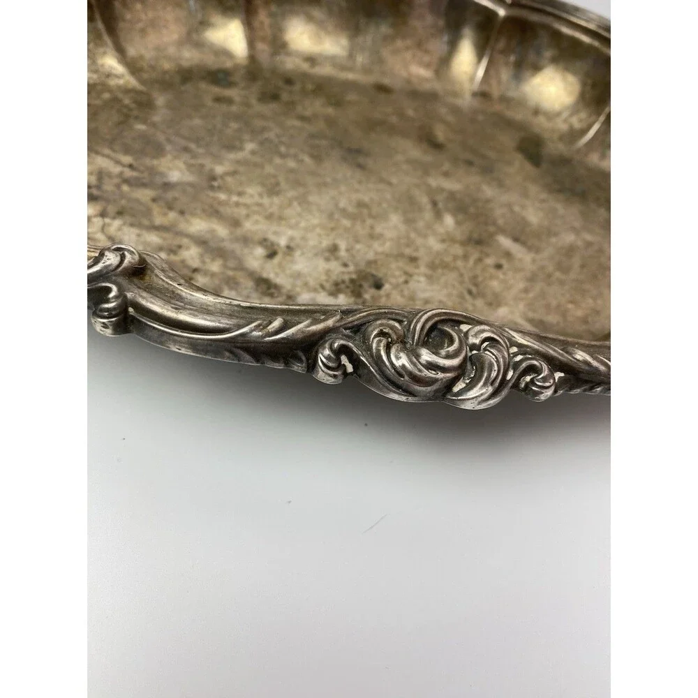 Vintage Silverplate on Copper Ornate Dish Antique Patina Props
